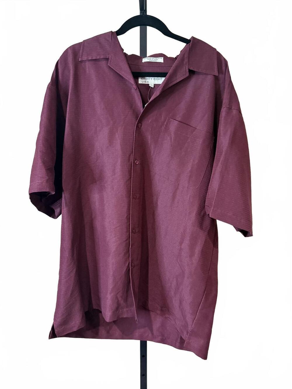 Vintage NWT Eighty Eight Burgundy Rayon-Polyester Casual Shirt XL